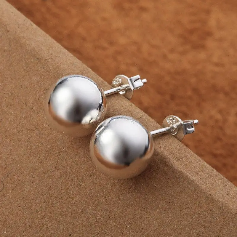 Street Fashion Earrings - 925 เงินสเตอร์ลิงคลาสสิก 8 มม.10 มม.ลูกปัด studs