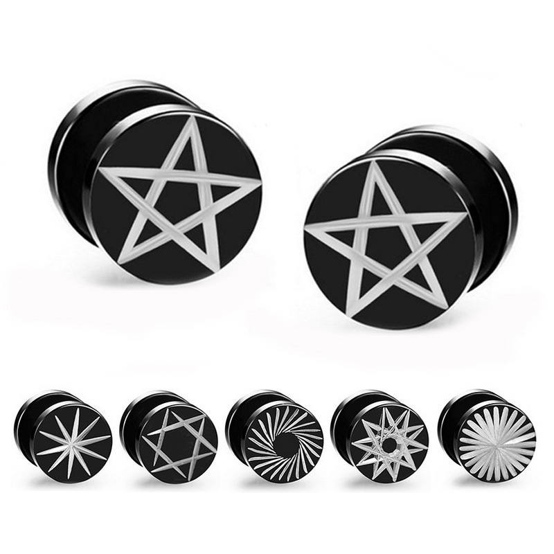 Street Fashion Earrings - 1 ชิ้น Street pop Punk ผู้หญิงผู้ชายสแตนเลสสตีลสีดําสกรู