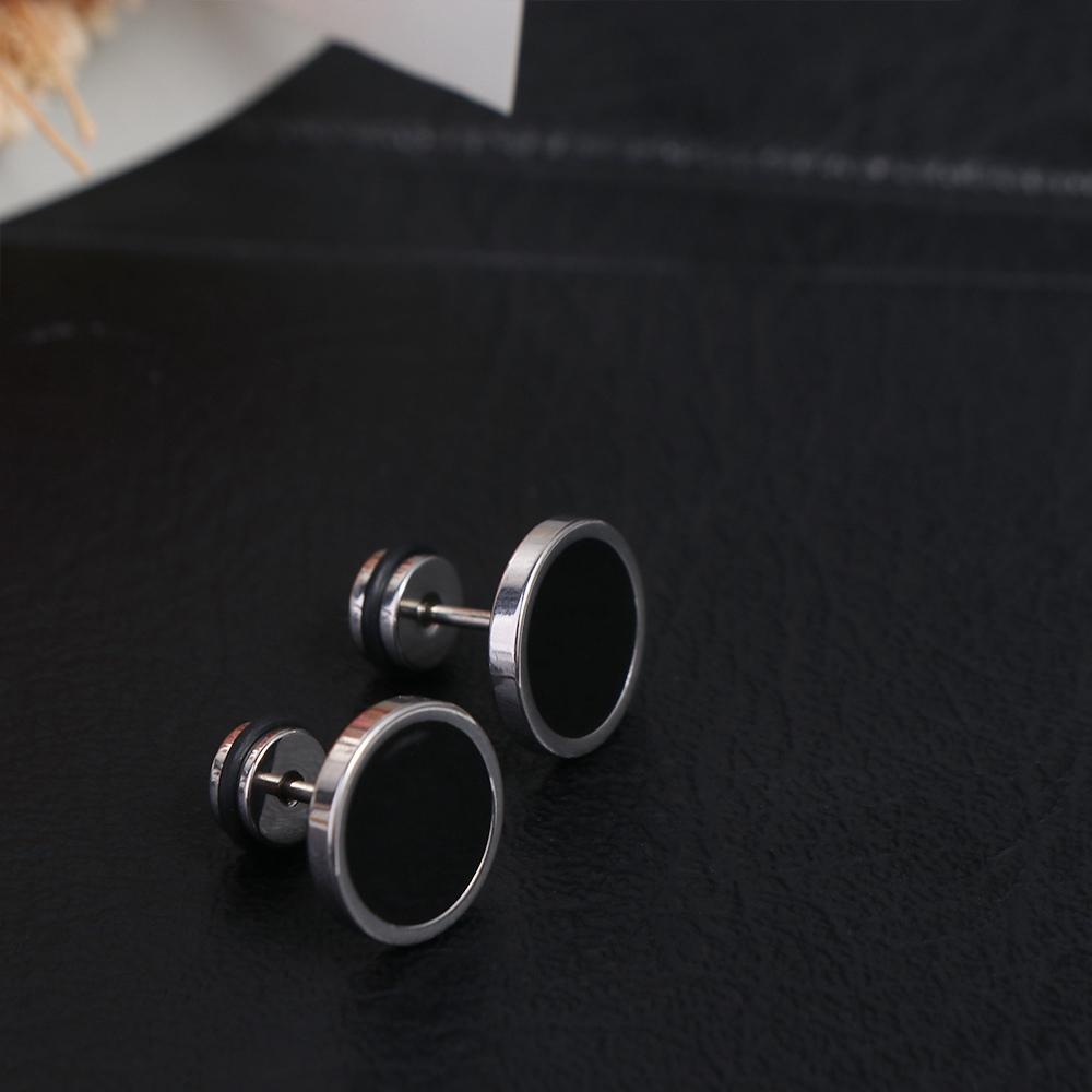 Street Fashion Earrings - ต่างหูแบบเกาหลีทรงกลมสีดำ ต่างหูแฟชั่นสไตล์ฮิปฮอป สตรีทแวร์ สีพื้น ไม่ลอก ไม่ดำ