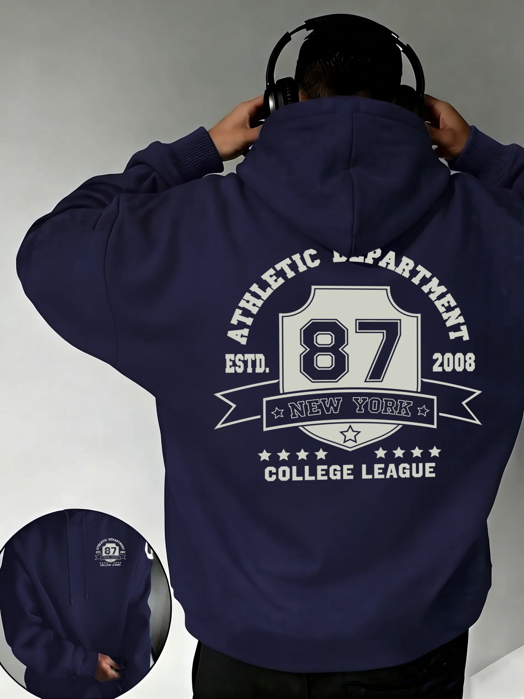 High Street Fashion New York - เสื้อฮู้ดดี้พิมพ์ลายตัวอักษร New York 87 Estd.2008 College