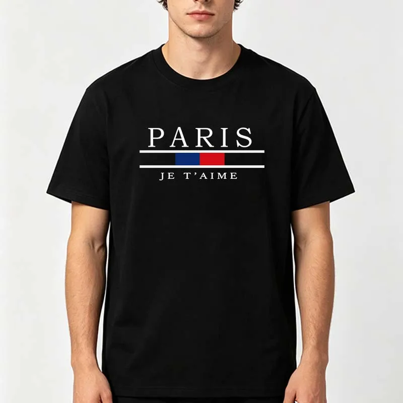 Street Fashion Paris - เสื้อยืดพิมพ์ลายกราฟิกปารีสผู้ชายฤดูร้อนแฟชั่นลำลองกีฬาไฮสตรีทมินิมอลลิสต์เสื้อคอกลมแขนสั้นผ้าฝ้าย