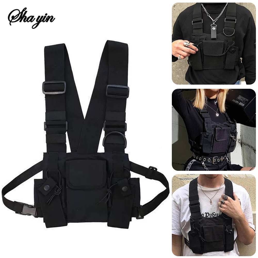 Street Fashion Baggy - อเนกประสงค์ยุทธวิธีกระเป๋าผู้หญิงแฟชั่น Bullet Hip Hop เสื้อกั๊ก Streetwear