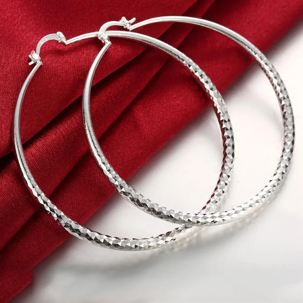 Street Fashion Earrings - ต่างหูเงินแท้ 925 ขนาด 7 ซม. สำหรับผู้หญิง