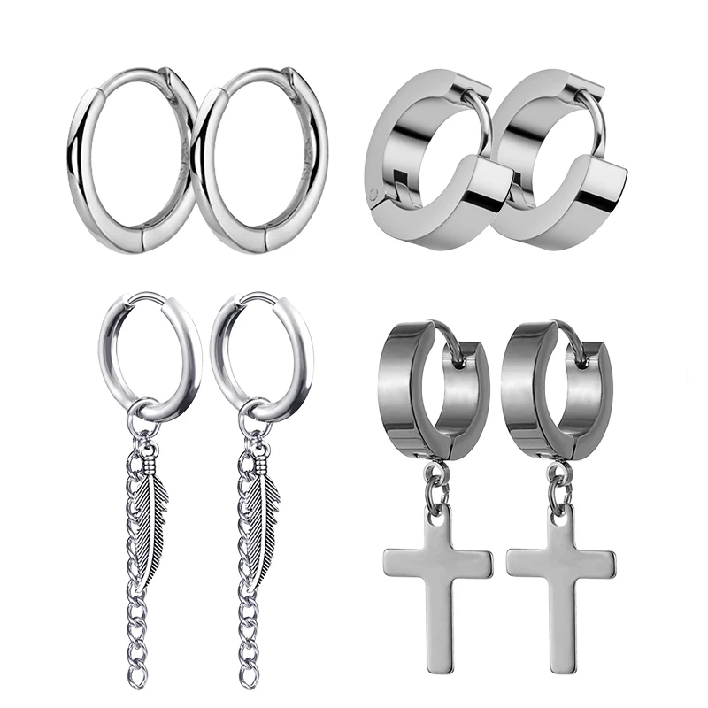 Street Fashion Earrings - หมุดต่างหูรูปไม้กางเขนสแตนเลสสตีลสีพังก์4คู่สำหรับผู้ชาย/ผู้หญิงต่างหูปลอมแนวสตรีทพั้งค์แนวสตรีทของขวัญเครื่องประดับ