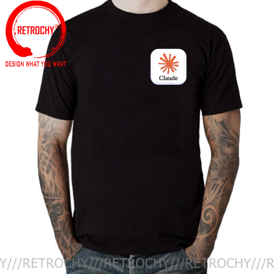 Street Fashion Brand Logo - เสื้อยืด Claude AI ลายโลโก้ เสื้อยืดผู้ชายตลกๆ เสื้อผ้าแฟชั่นคอมพิวเตอร์