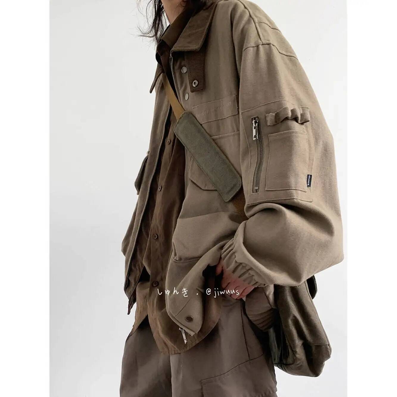 Street Fashion Jacket Men - ผู้ชายแจ็คเก็ตฤดูใบไม้ผลิฤดูใบไม้ร่วงหลวมแจ็คเก็ตคาร์โก้ญี่ปุ่นวินเทจหลายกระเป๋า, U nisex streetwear, มีสไตล์อเนกประสงค์เสื้อลําลอง