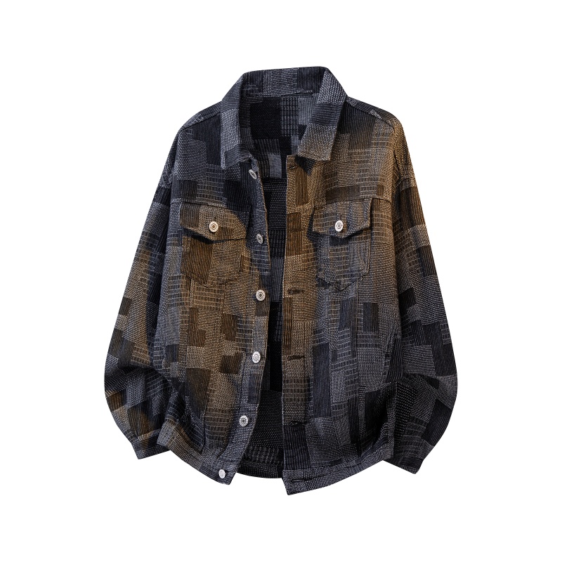 Street Fashion Jacket Men - แจ็คเก็ตยีนส์ผู้ชายสไตล์วินเทจลายตาราง รุ่นสปริง 2026 แจ็คเก็ตลำลองแนวฮิปฮอป สตรีทแฟชั่น เสื้อคลุมหลวมๆ
