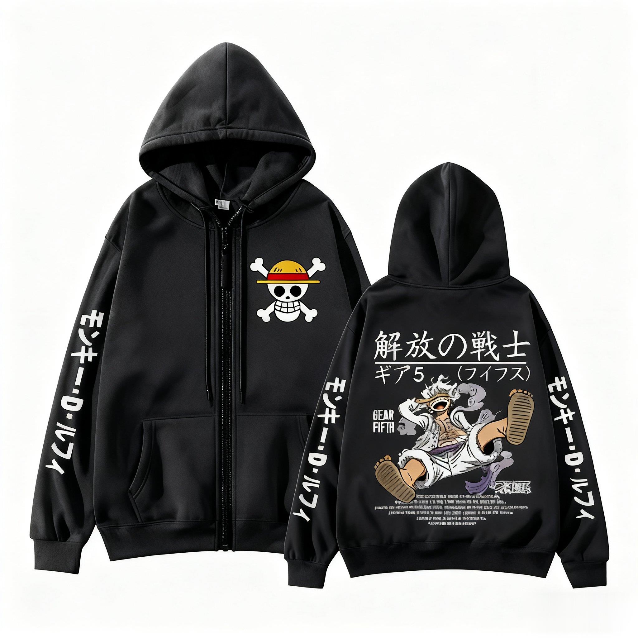 Street Fashion Jacket Men - เสื้อฮู้ดซิป Monkey D. Luffy Gear 5
