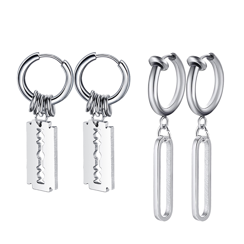 Street Fashion Earrings - แฟชั่นใบมีดสแตนเลสต่างหู Vintage มีดโกน Hollow ต่างหูรูปหยดน้ำผู้หญิงผู้ชาย Punk