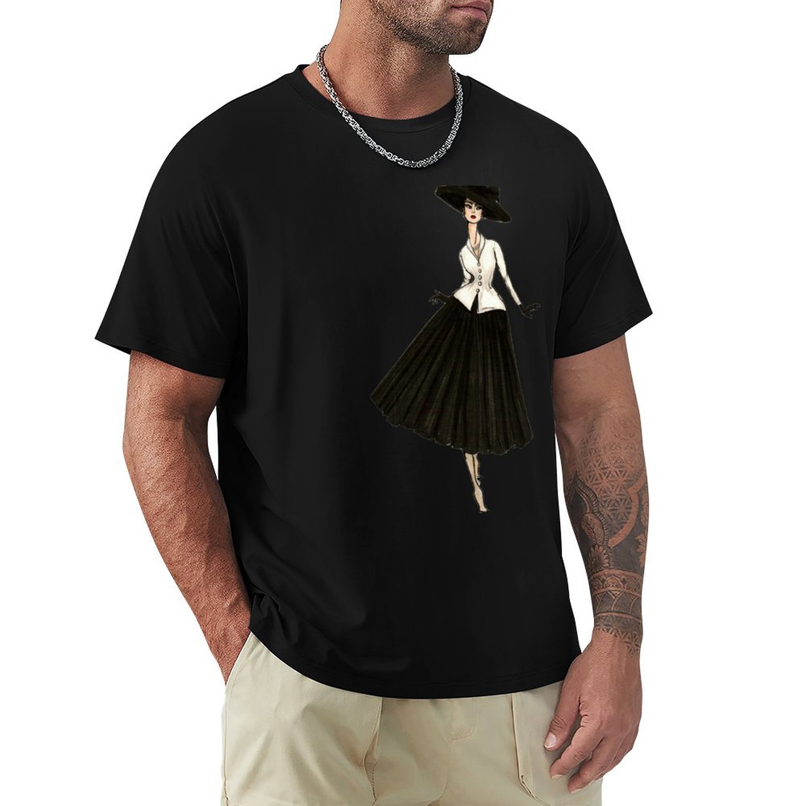 Street Fashion Paris - เสื้อยืดลายภาพประกอบแฟชั่นสไตล์วินเทจปารีส ลุคใหม่ ไซส์ใหญ่ สไตล์สตรีท