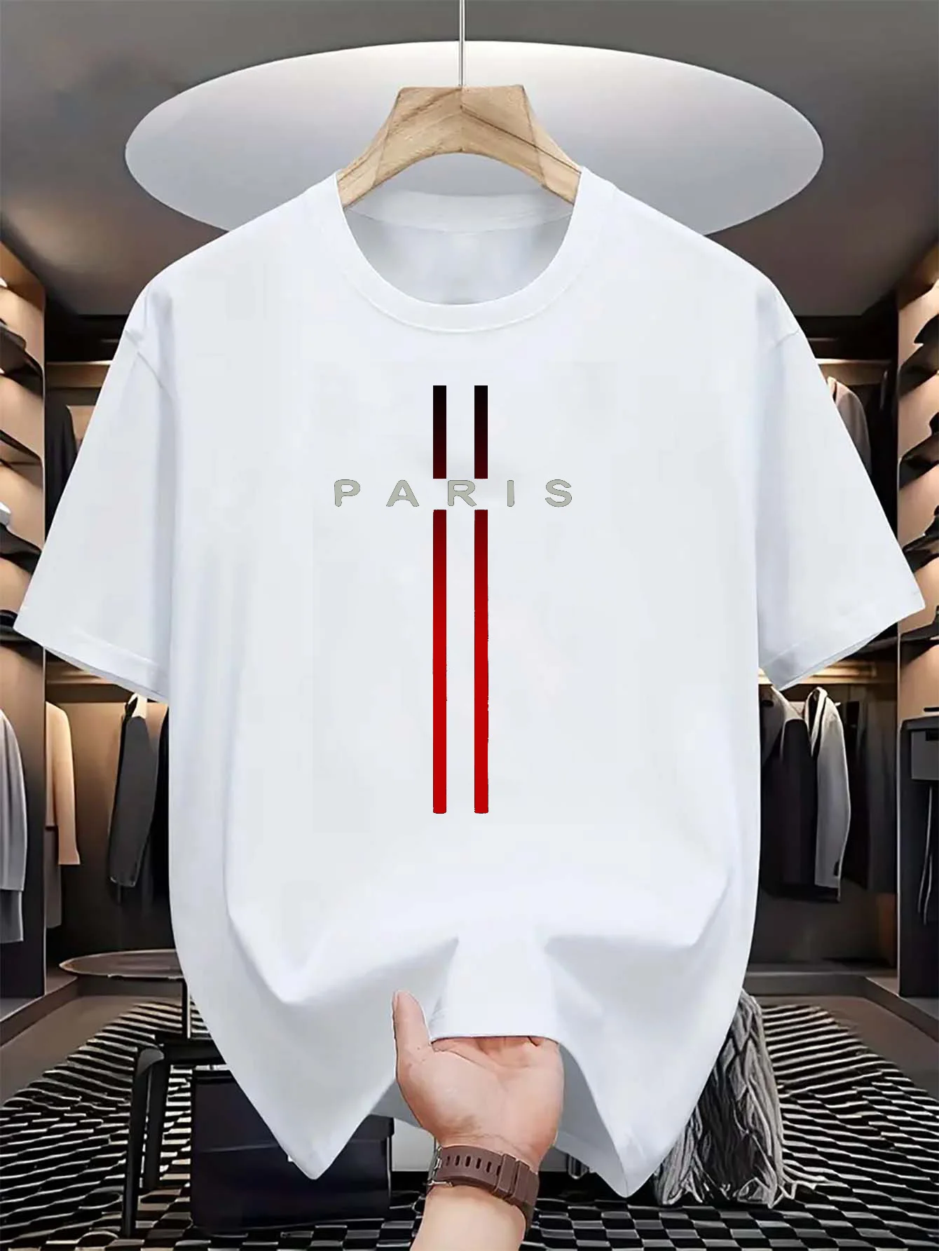 Street Fashion Paris - เสื้อยืดแขนสั้นคอกลมผ้าฝ้ายแท้ 100% สำหรับผู้ชาย แฟชั่นลำลองฤดูร้อน พิมพ์ลายตัวอักษรปารีส สวมใส่สบาย