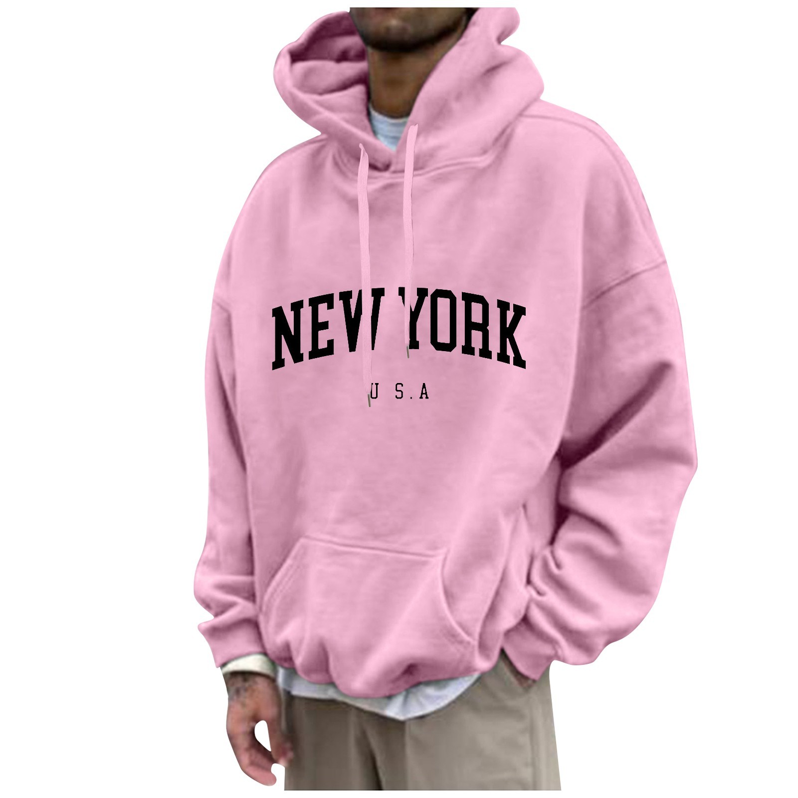 High Street Fashion New York - YORK เสื้อมีฮู้ดพิมพ์ลายสำหรับผู้ชาย, เสื้อวอร์มสไตล์ฮาราจูกุใส่ได้กับทุกชุดเสื้อผ้าแฟชั่นมีคุณภาพ