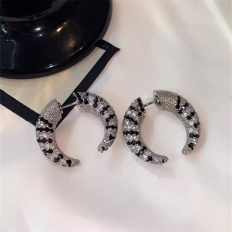 Street Fashion Earrings - Vintage ด้านหน้าด้านหลัง Zircon Horn ต่างหูผู้หญิง Niche