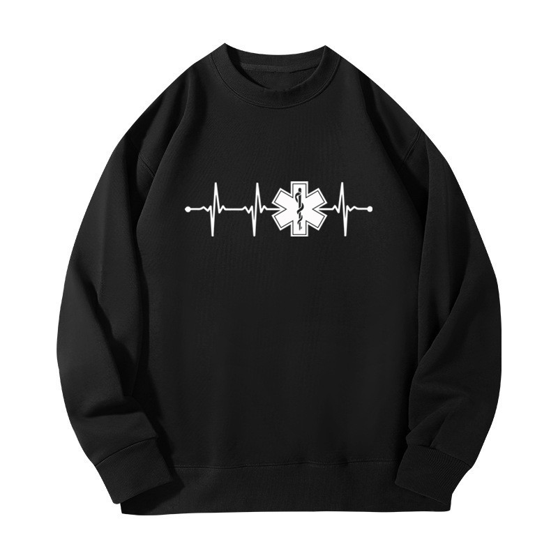 Street Fashion Shanghai - เสื้อฮู้ดคู่รักลาย Heartbeat Pulse EMT Paramedic สตรีทแวร์สำหรับผู้ชายและผู้หญิง