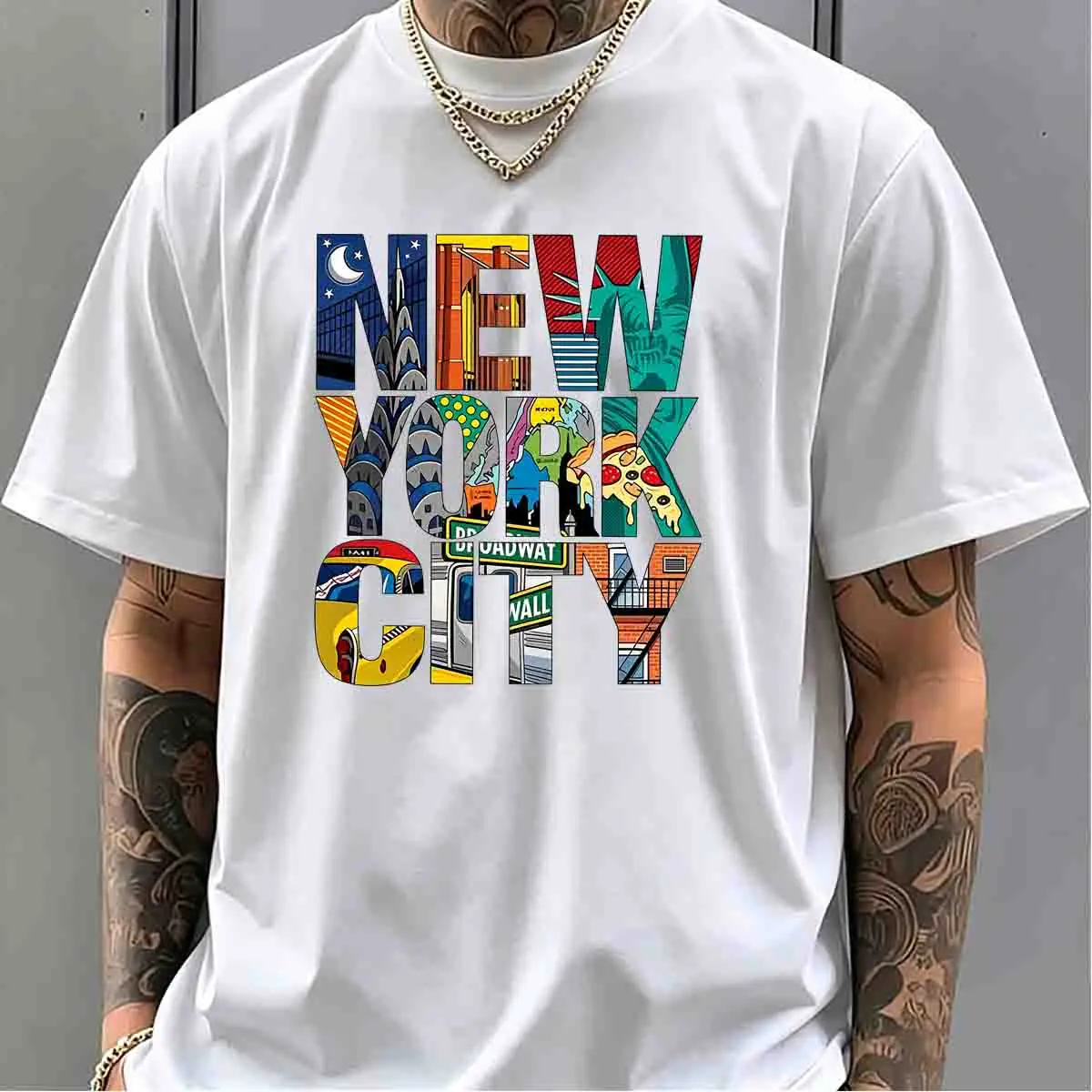 High Street Fashion New York - เสื้อผ้าผู้ชาย นิวยอร์กซิตี้ เสื้อยืดพิมพ์ลาย ฤดูร้อน แฟชั่นลำลอง เสื้อไฮสตรีท