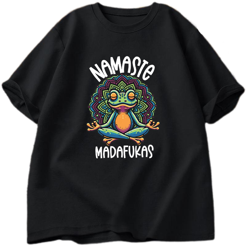 Street Fashion Theme - เสื้อยืดโยคะสุดสนุก ลายกบ เสื้อยืดดูแลตัวเอง แขนสั้น สไตล์ชนบทเชิงบวก ธีมนามาสเต