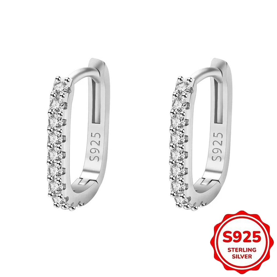 Street Fashion Earrings - ต่างหูห่วงวงกลมคริสตัลเงินแท้ 925 คุณภาพสูง สำหรับผู้หญิง งานแต่งงาน ของขวัญ