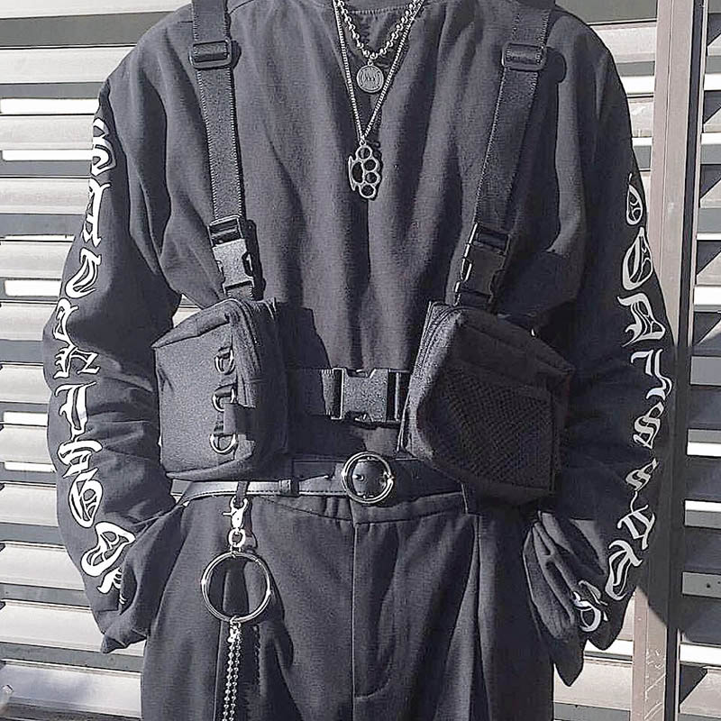 Street Fashion Baggy - กระเป๋าคาดอกแนวสตรีทเทรนด์ ฮิปฮอป สตรีทแวร์ กระเป๋าคาดเอวแบบ unisex สำหรับกิจกรรมกลางแจ้ง