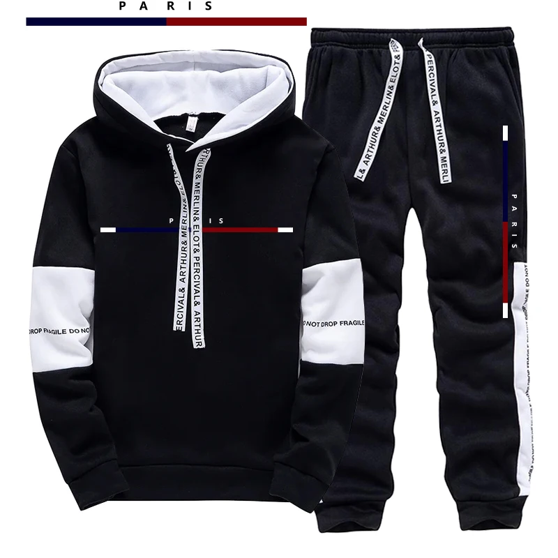 Street Fashion Paris - ชุดแฟชั่นพารีสสำหรับผู้ชาย/เสื้อฮู้ด/กางเกง ชุดลำลองสำหรับฤดูใบไม้ร่วง ชุดกีฬาใส่วิ่งจ๊อกกิ้ง สไตล์สตรีทแฟชั่นเมือง ชุดเสื้อสเวตเตอร์และกางเกงขายาว