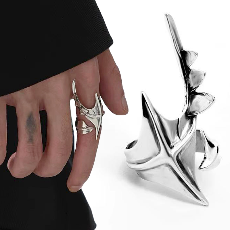 Street Fashion Rings - แหวนไซเบอร์พังก์เอเลี่ยนทรงไม่สมมาตร แหวนเปิดแบบโอเวอร์ไซส์ สไตล์ฮิปฮอป สำหรับทุกเพศ อุปกรณ์เสริมงานคาร์นิวัล