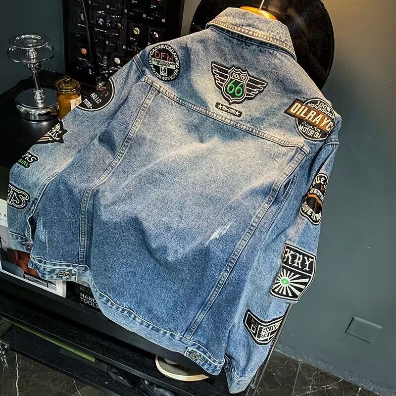 แจ็คเก็ตยีนส์ปักลายสไตล์ผู้ชาย - Street Fashion Jacket Men บทวิจารณ์และราคา