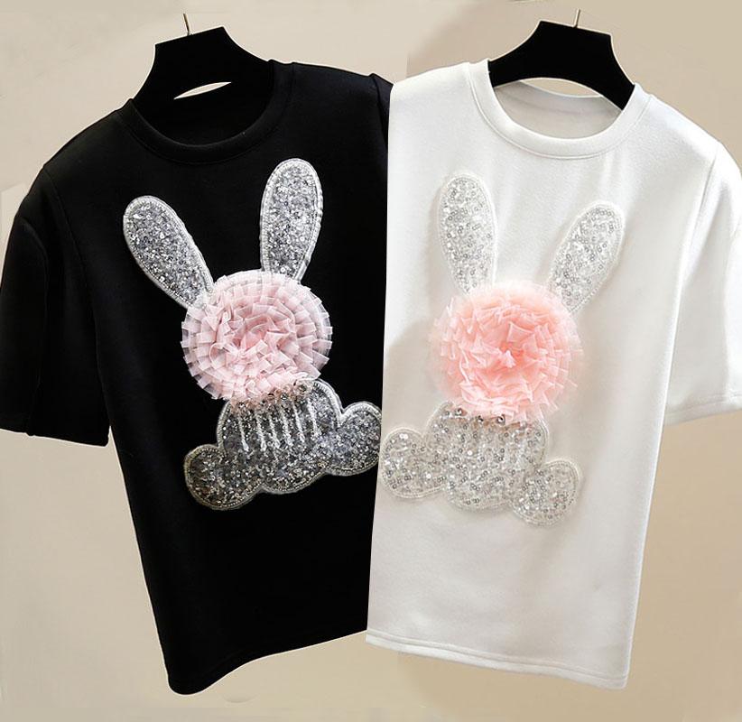 เสื้อยืดแขนสั้นประดับเลื่อมรูป - Street Fashion Shanghai บทวิจารณ์และราคา