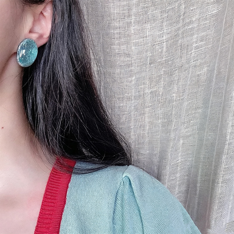 เครื่องประดับรูปวงรีสีน้ำเงินเ - Street Fashion Earrings บทวิจารณ์และราคา