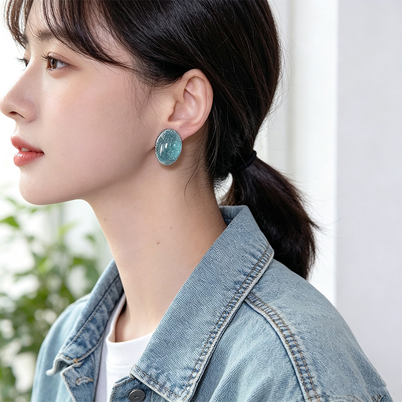 เครื่องประดับรูปวงรีสีน้ำเงินเ - Street Fashion Earrings บทวิจารณ์และราคา
