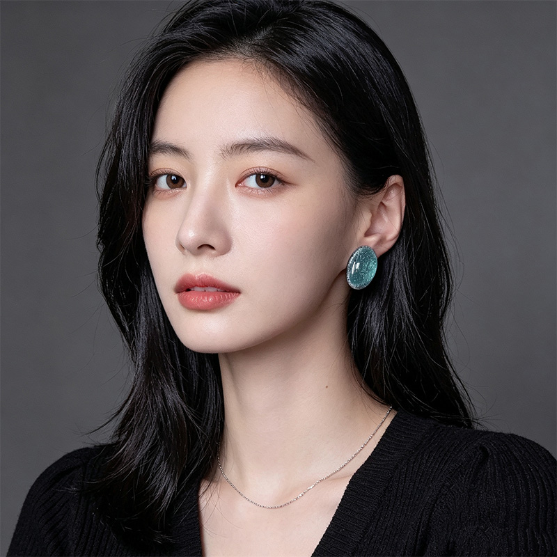 เครื่องประดับรูปวงรีสีน้ำเงินเ - Street Fashion Earrings บทวิจารณ์และราคา