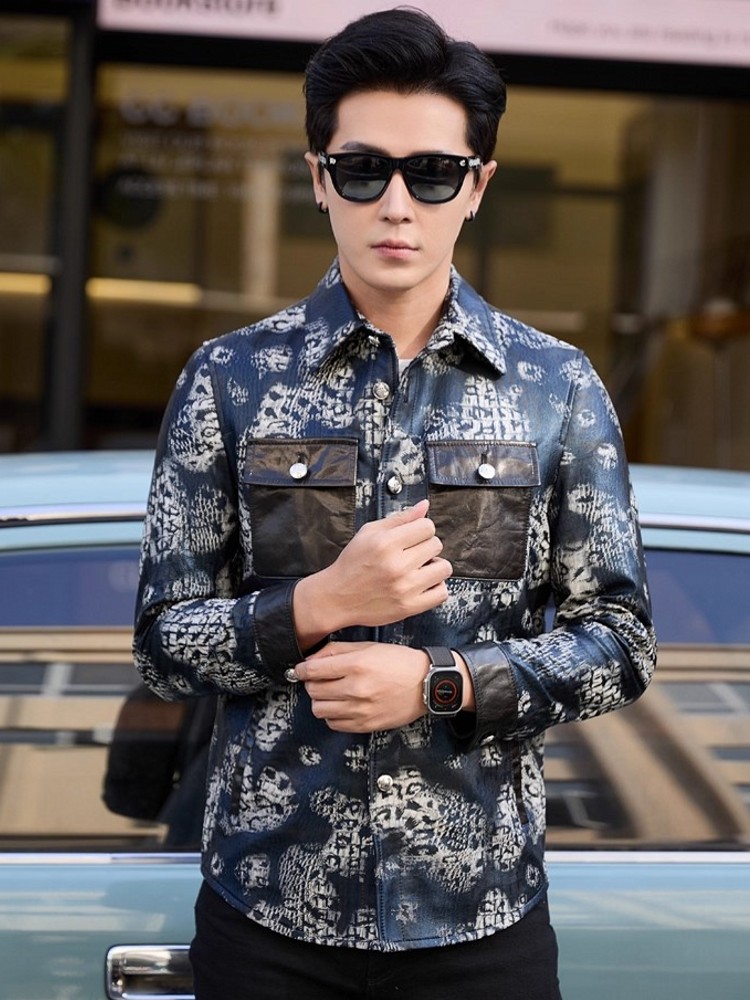 เสื้อแจ็คเก็ตหนังแกะแท้พิมพ์ลา - Street Fashion Jacket Men บทวิจารณ์และราคา