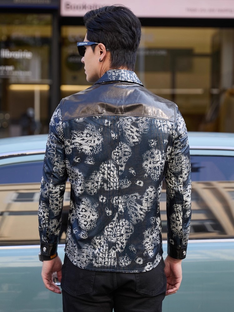 เสื้อแจ็คเก็ตหนังแกะแท้พิมพ์ลา - Street Fashion Jacket Men บทวิจารณ์และราคา