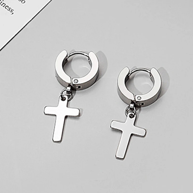 หมุดต่างหูรูปไม้กางเขนสแตนเลสส - Street Fashion Earrings บทวิจารณ์และราคา