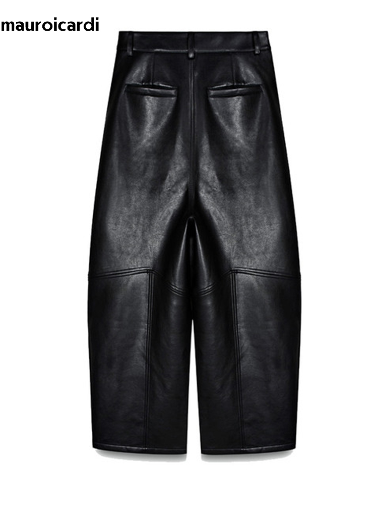 กางเกงขายาวทรงหลวมสีดำหนัง PU  - Street Fashion Baggy บทวิจารณ์และราคา