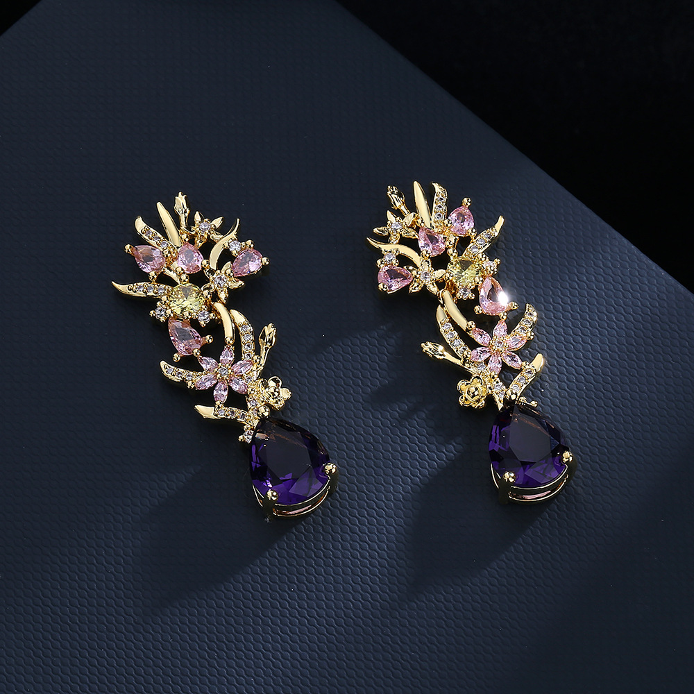 โอ้อวด Zircon ดอกไม้ต่างหูแฟชั - Street Fashion Earrings บทวิจารณ์และราคา