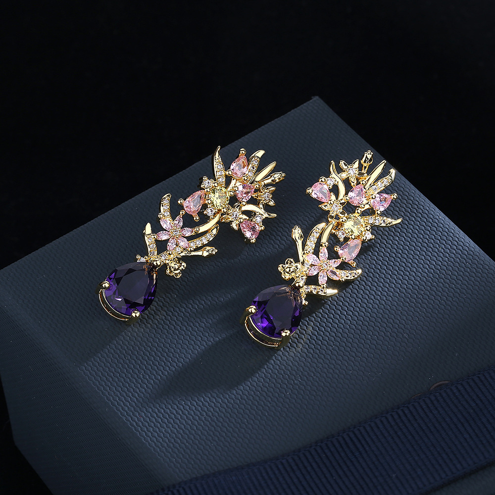 โอ้อวด Zircon ดอกไม้ต่างหูแฟชั - Street Fashion Earrings บทวิจารณ์และราคา