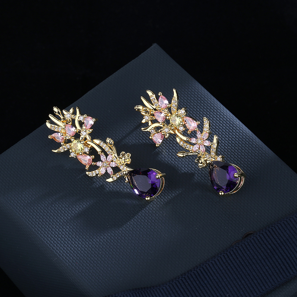 โอ้อวด Zircon ดอกไม้ต่างหูแฟชั - Street Fashion Earrings บทวิจารณ์และราคา