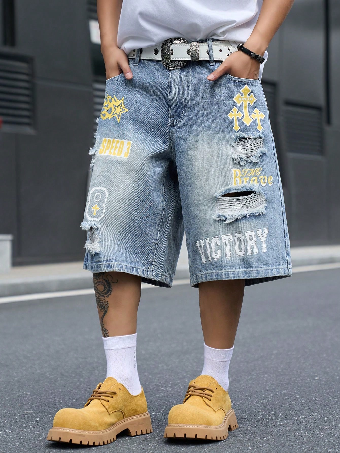 กางเกงยีนส์ขาสั้นทรงหลวมสำหรับ - Street Fashion Baggy บทวิจารณ์และราคา
