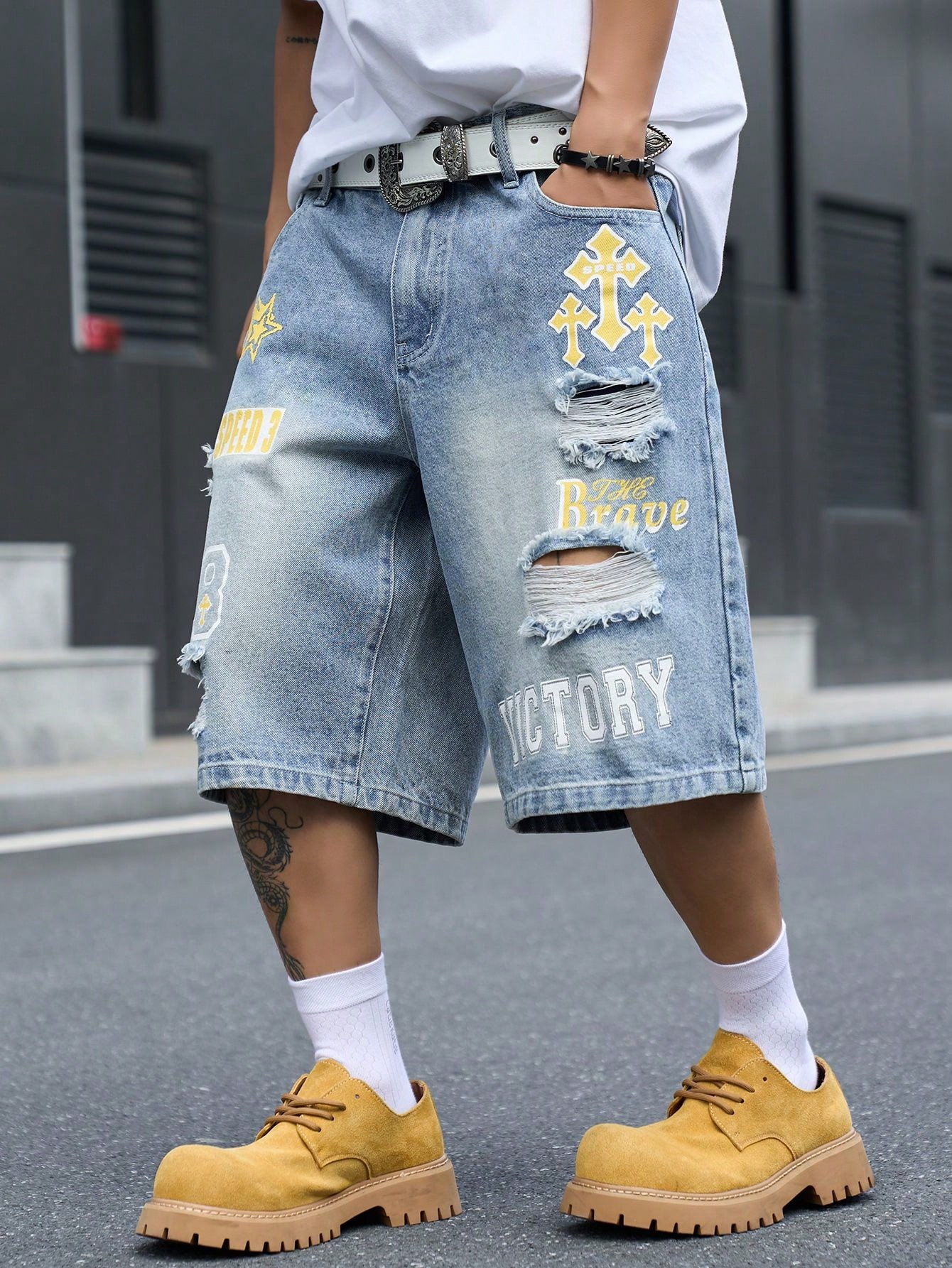 กางเกงยีนส์ขาสั้นทรงหลวมสำหรับ - Street Fashion Baggy บทวิจารณ์และราคา